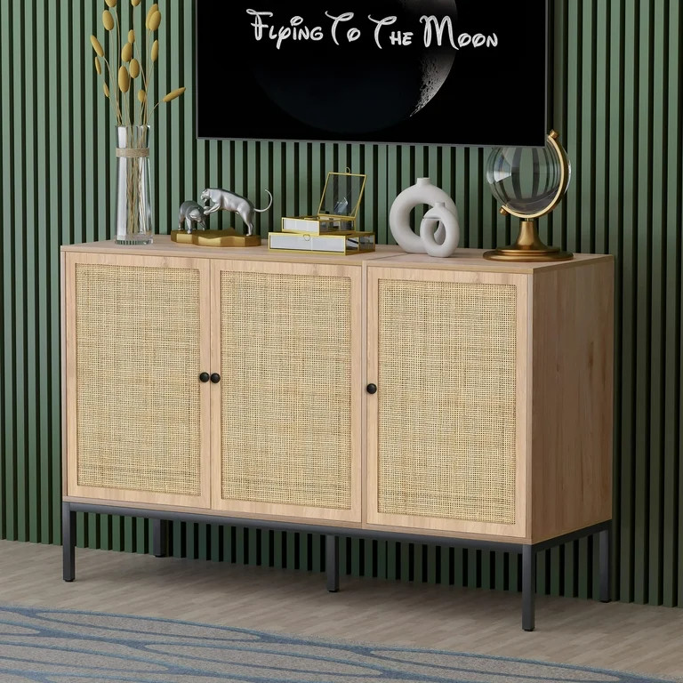 Sideboard Buffet Cabinet with Handmade Natural Rattan Decorated Doors,Accent Cabinet Storage Cabi... | Walmart (US)