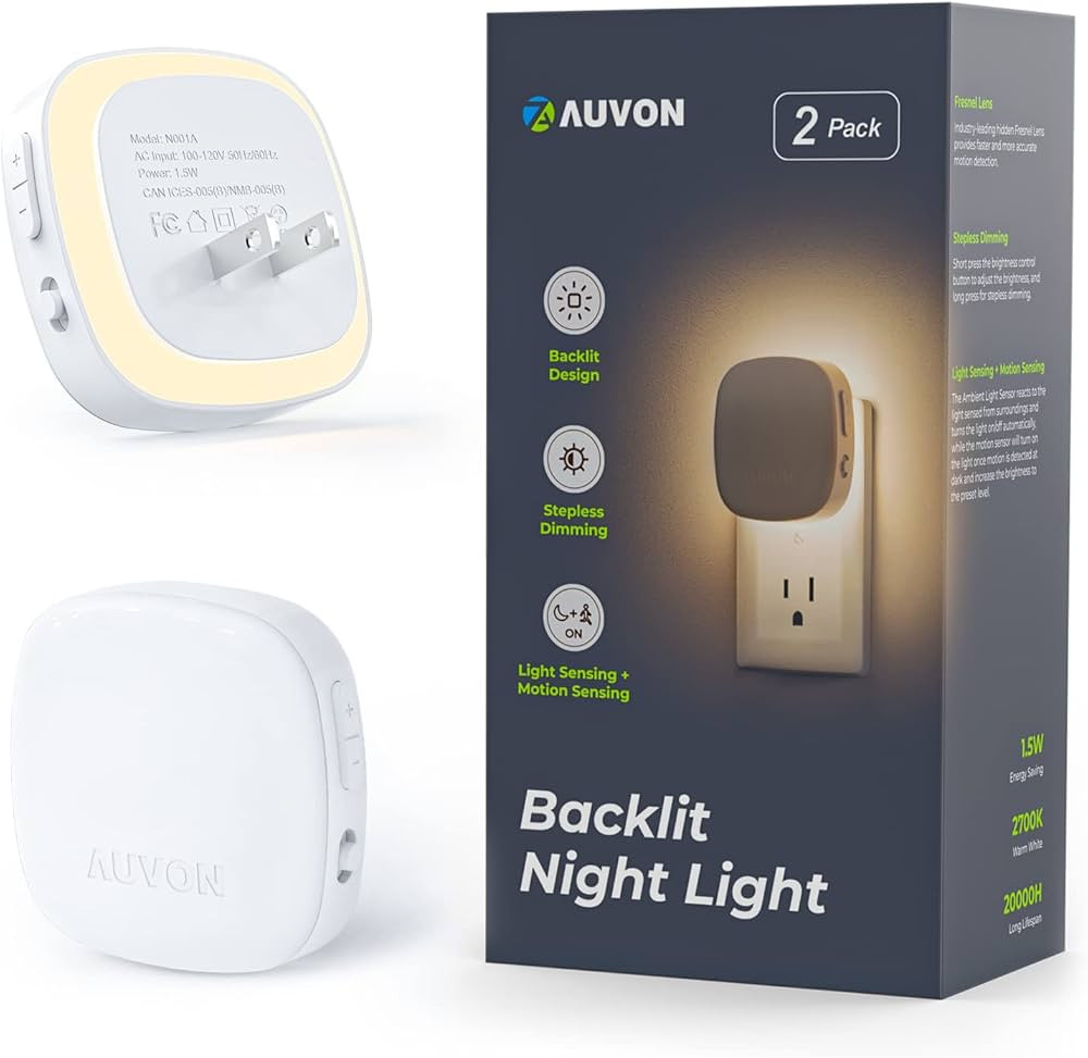 AUVON Plug-in LED Backlit Night Light with Motion Sensor & Dusk to Dawn Sensor, Dimmable Warm Whi... | Amazon (US)