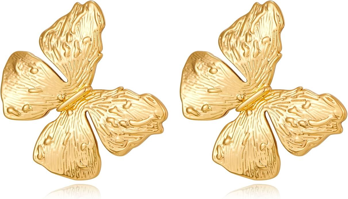 Gold Butterfly Earrings with Rhinestone Stud Earring Sparkly Statement Jewelry Gifts for Her | Amazon (US)