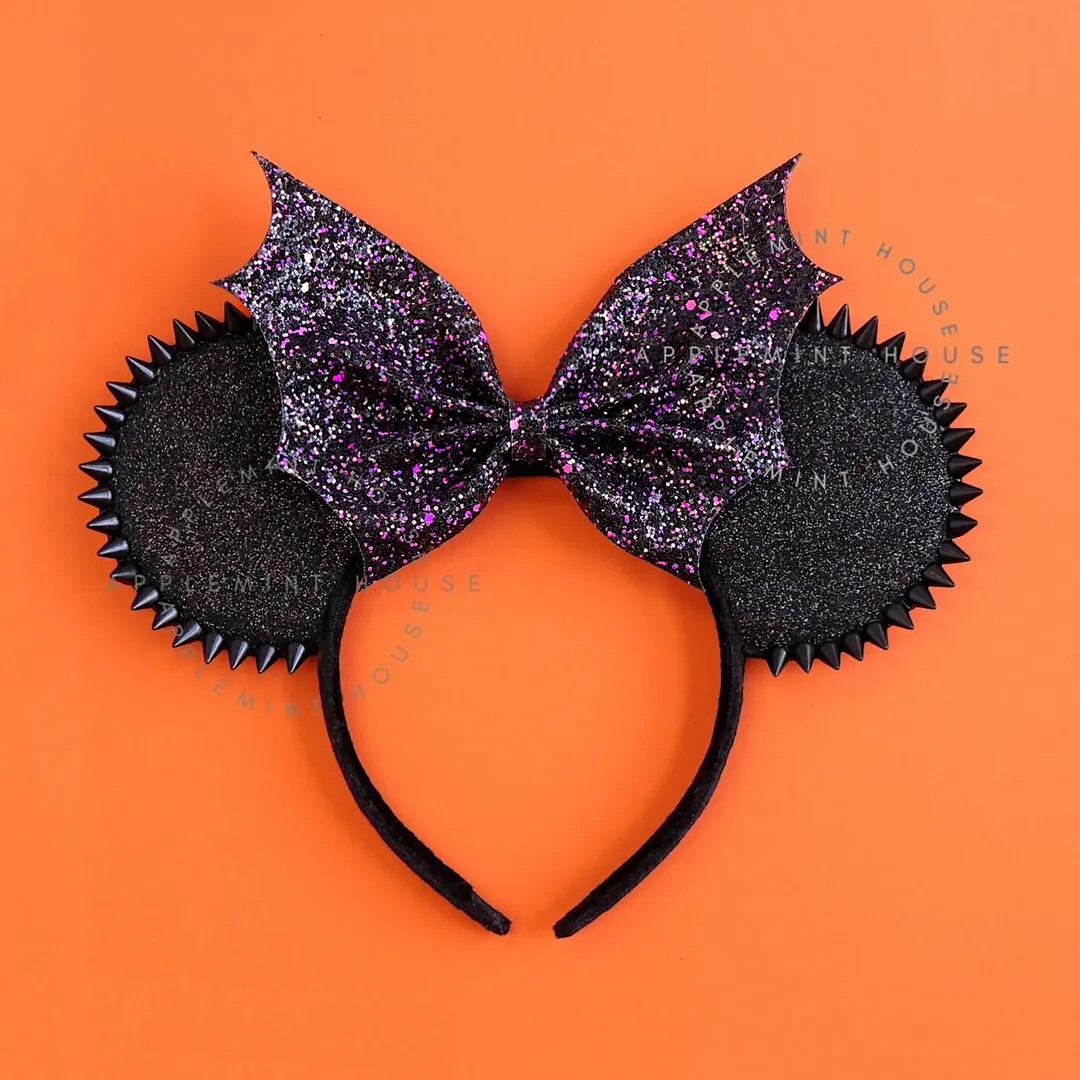 Spikes Mouse Ears, Mickey Ears, Goth Halloween Ears, Minnie Ears, Black and Purple Bat Bow Mickey... | Etsy (US)