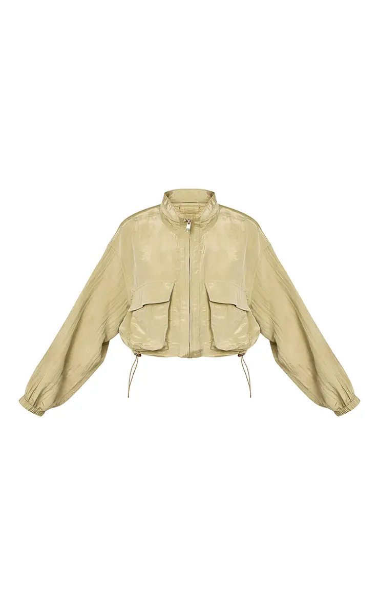 Sage Sheer Ruched Effect Funnel Neck Windbreaker | PrettyLittleThing | PrettyLittleThing UK