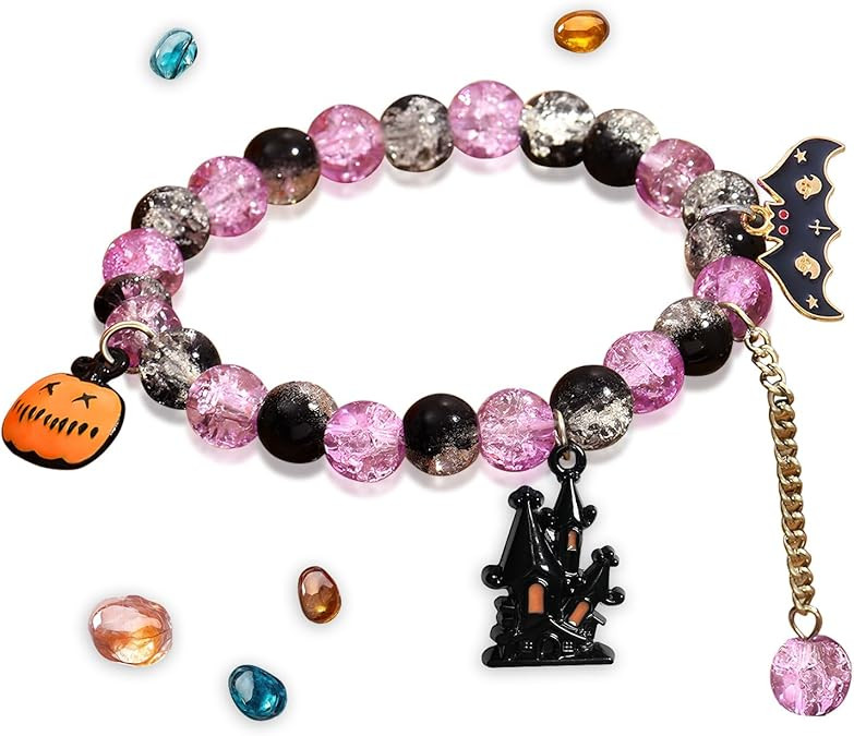 Halloween Bracelet for Women Pumpkin Bat Haunting House Boo Clay Bead Stackable Bracelet Hallowee... | Amazon (US)