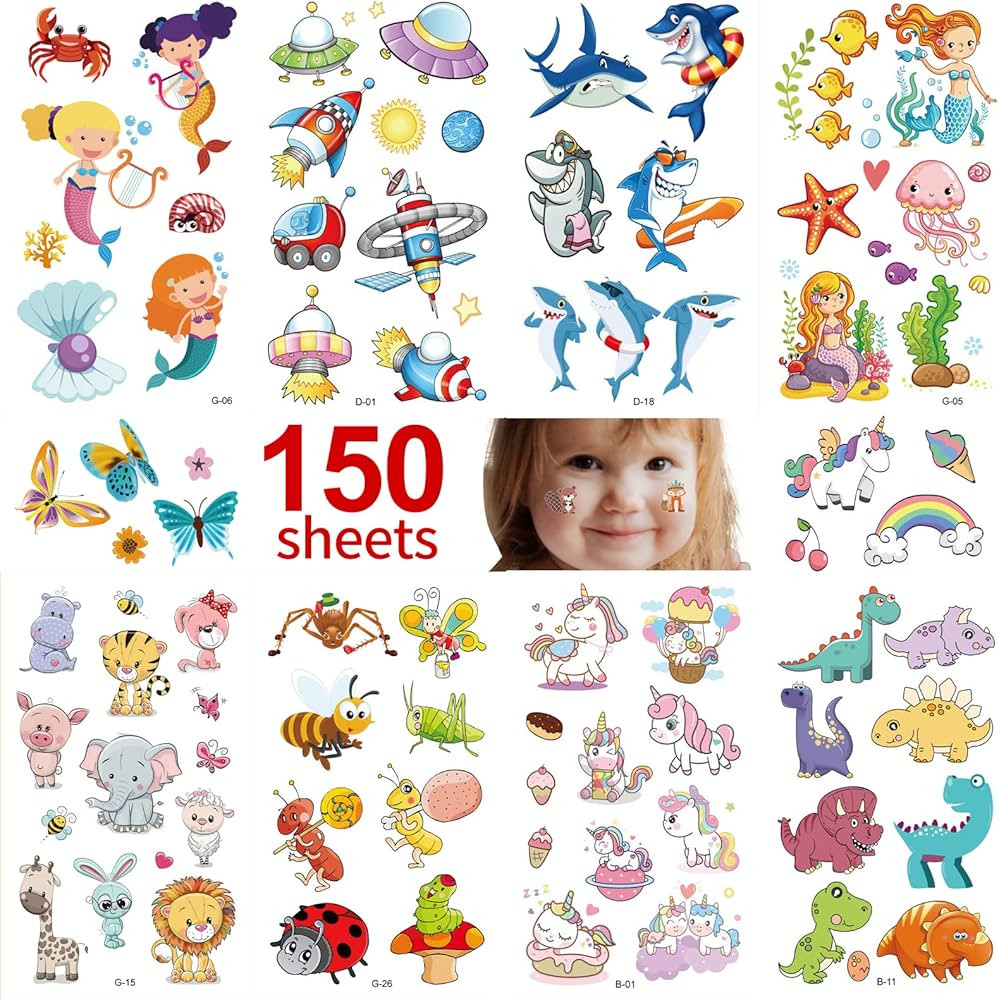 Metker 150 sheets (1700 patterns) kids waterproof Temporary Tattoos, children's temporary tattoo ... | Amazon (US)