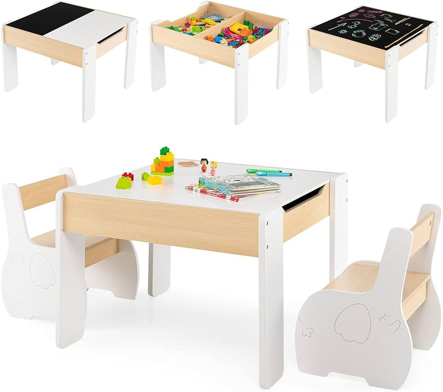Costzon Kids Table and Chair Set, 4 in 1 Wooden Activity Table & 2 Chairs with Detachable Blackbo... | Amazon (US)