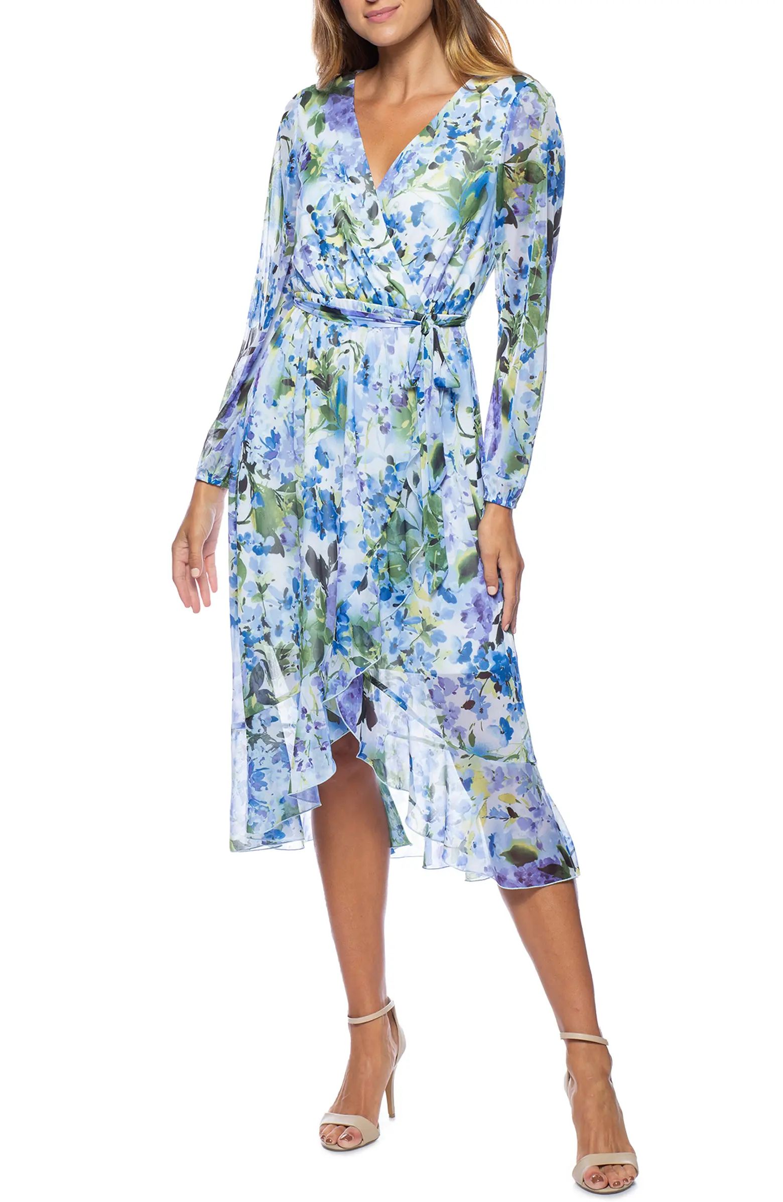 Floral Long Sleeve Faux Wrap Dress | Nordstrom Rack