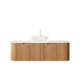 48 in. W x 19 in. D x 19 in. H Floating Bath Vanity in Natural Wood with White Sintered Stone Top | The Home Depot