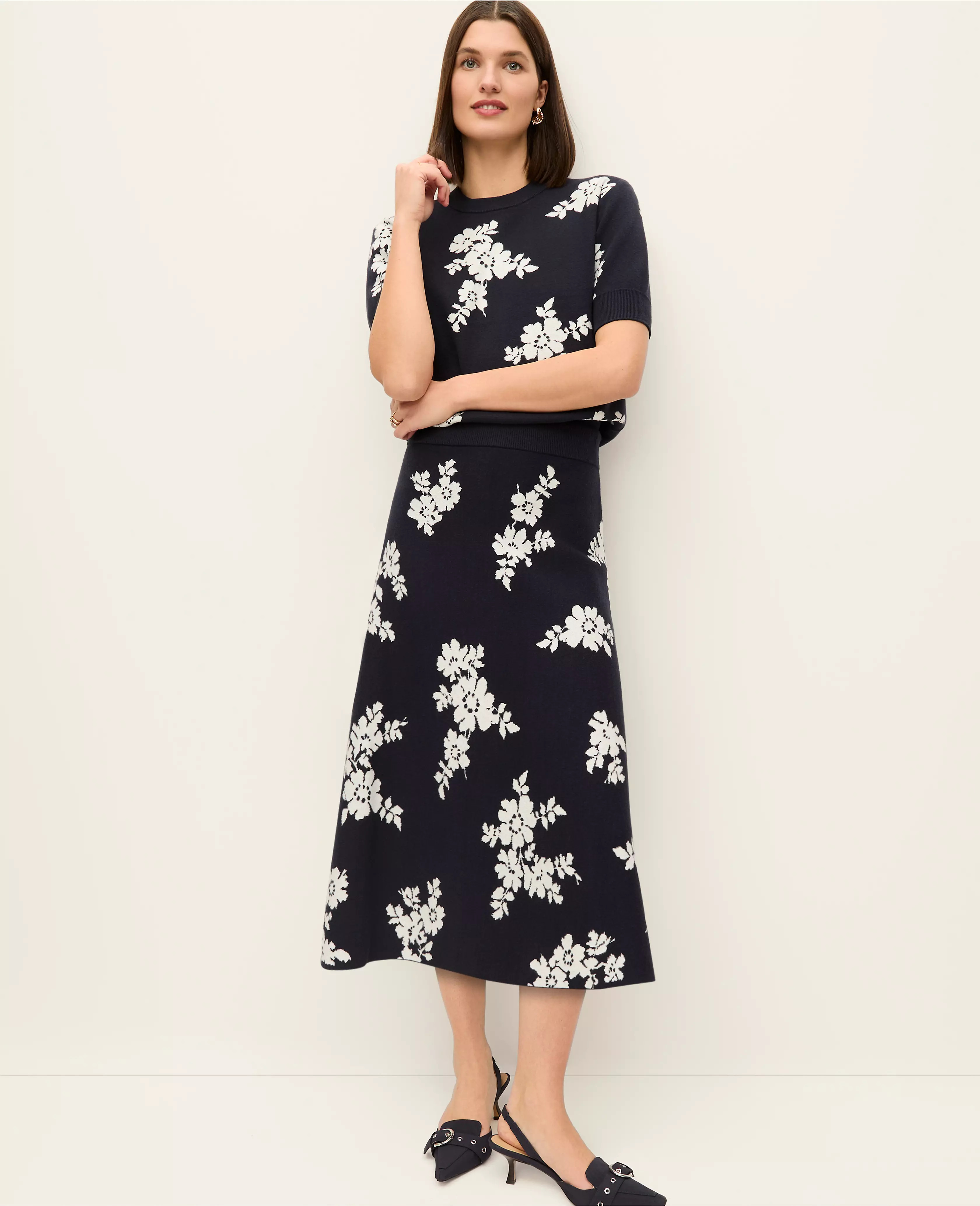 Floral Jacquard Midi Sweater Skirt | Ann Taylor