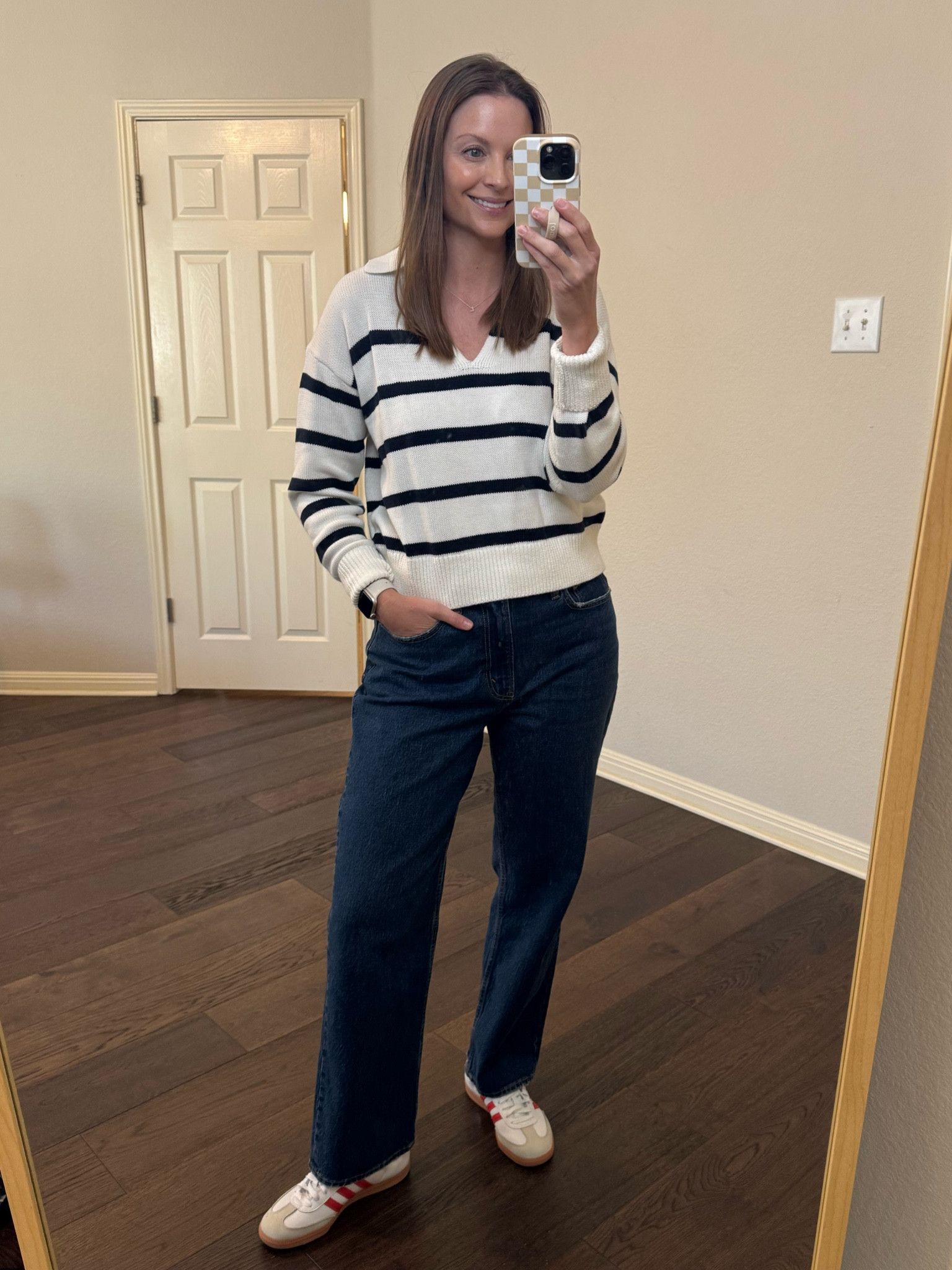 Spring Break Outfit
Polo sweater tts xs
Jeans are tts wearing 28
Adidas size down half a size 