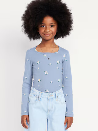 Printed Fitted Long-Sleeve Ribbed Top for Girls | Old Navy (US)