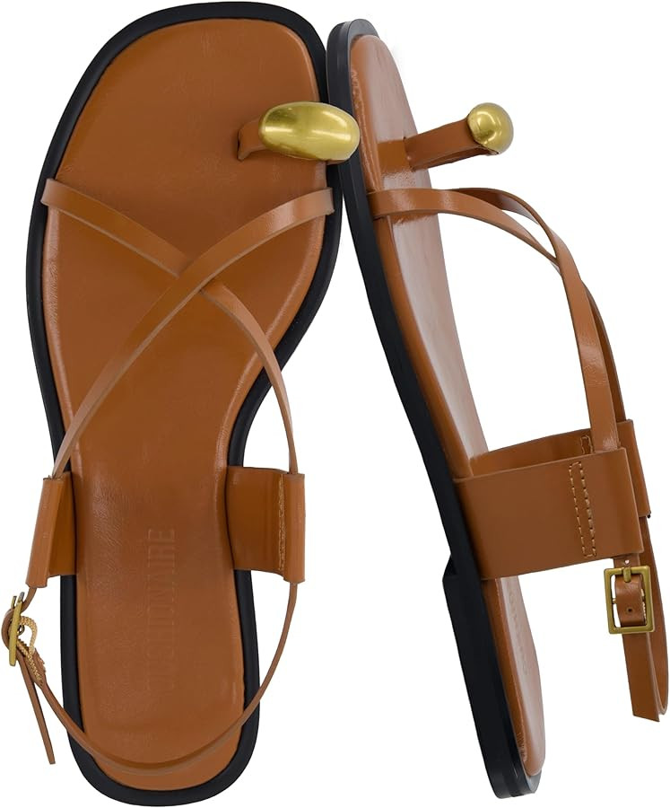 CUSHIONAIRE Corfu Flat Sandals for Women – Strappy Design with Toe Loop and Adjustable Ankle St... | Amazon (US)