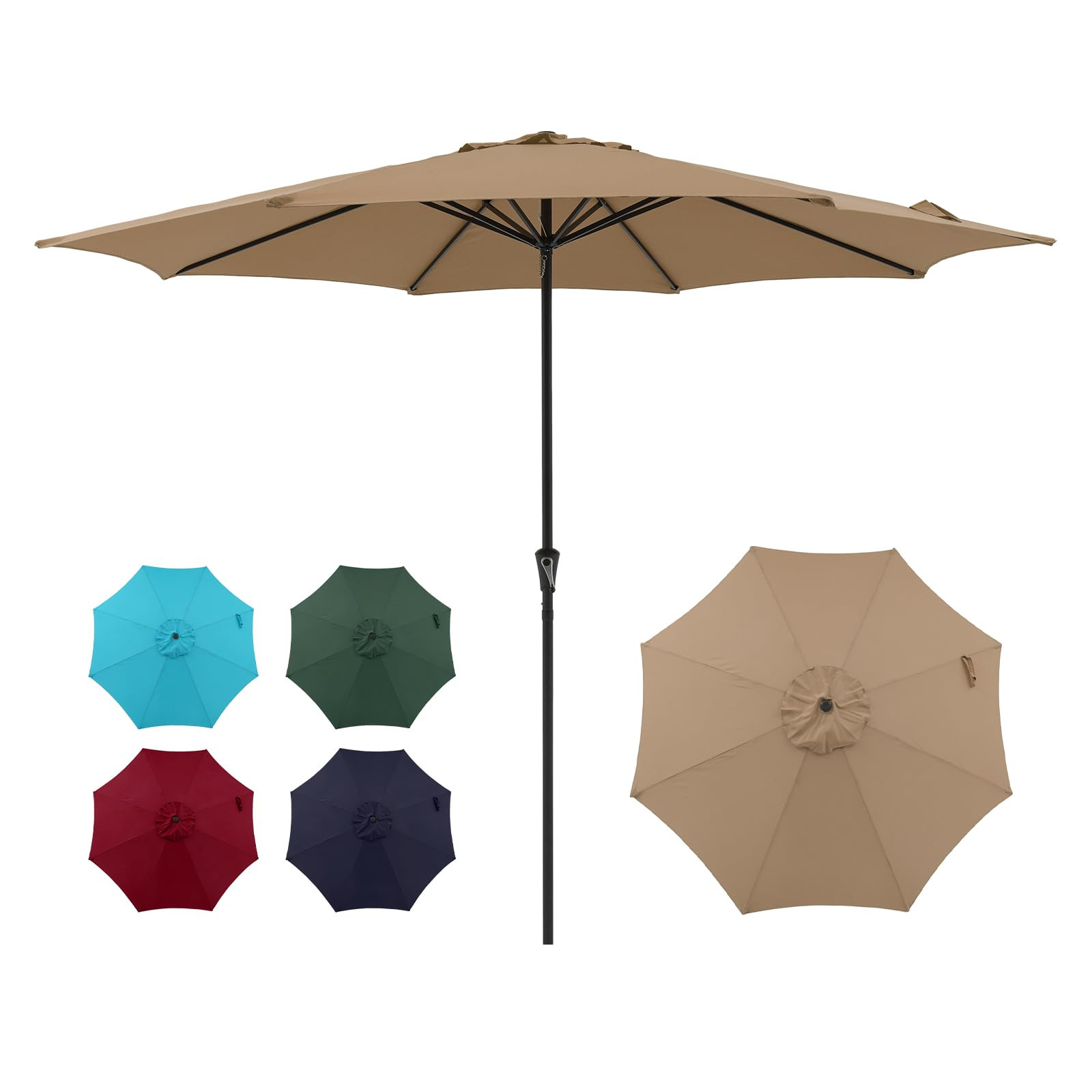 COBANA 11' Patio Umbrella, Outdoor Table Market Large Umbrella with 8 Steel Ribs and Crank, Beige | Amazon (US)