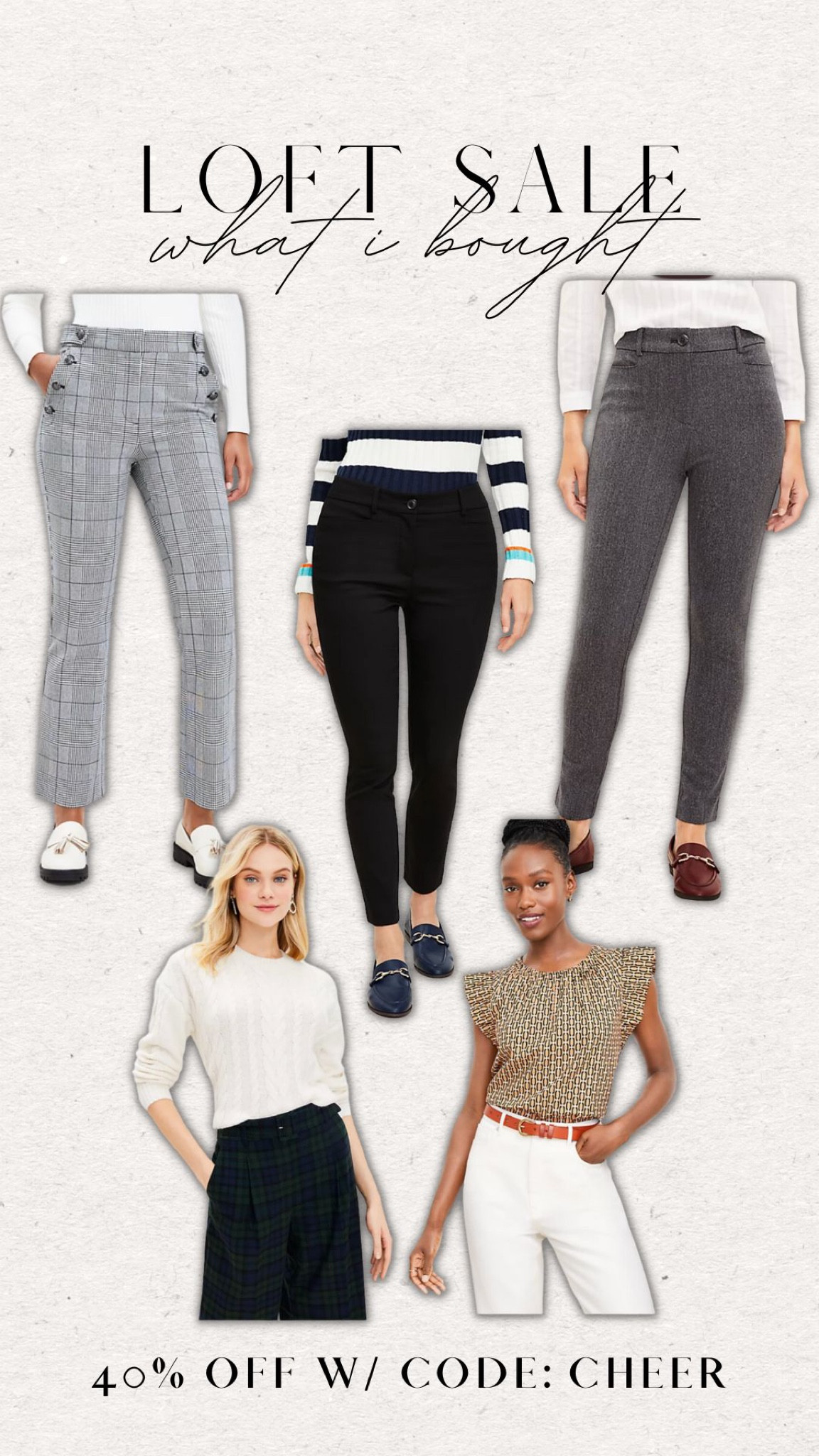 Loft is having a huge sale - 40% off site wide including sale items! I got the slacks in size 4 and the tops in size medium. I am usually a size 6 in pants, so I recommend you size down 1 size! 

Loft workwear - work outfits - work tops - women’s slacks - business casual - office fashion - winter basics - business attire 



#LTKworkwear #LTKsalealert #LTKHolidaySale