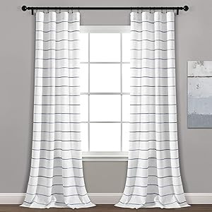 Lush Decor Ombre Stripe Yarn Dyed Cotton Window Curtains Panel Pair, 40" W x 108" L, Navy | Amazon (US)