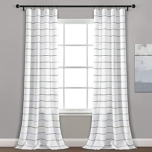 Lush Decor Ombre Stripe Yarn Dyed Cotton Window Curtains Panel Pair, 40" W x 108" L, Navy | Amazon (US)