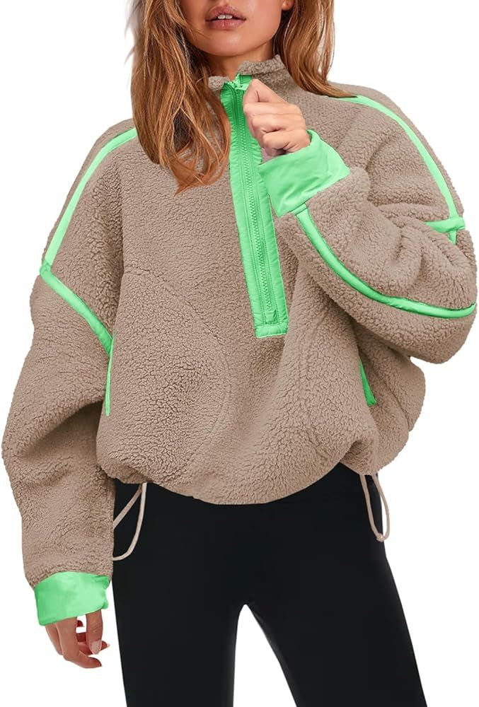 Panadila Womens Half Zip Sherpa Fleece Pullover Soft Oversized Sweatshirt with Pockets Warm Fuzzy... | Amazon (US)