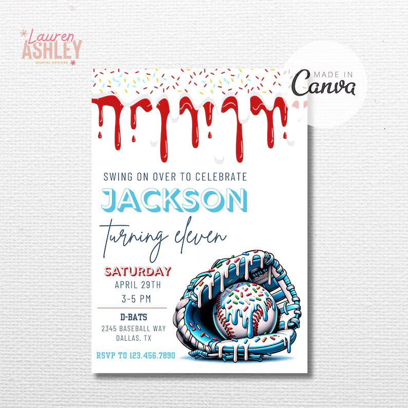 EDITABLE Baseball Ice Cream Drip Birthday Invitation, Baseball Invite, Ice Cream Drip, Baseball D... | Etsy (US)