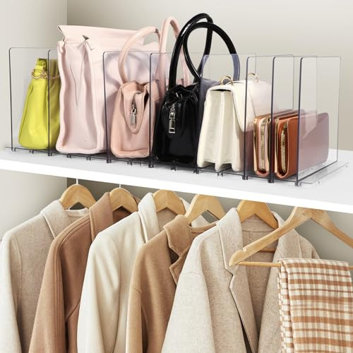 Vozoka Purse Organizer for Closet, Closet Organizers and Storage, 8 Pack Adjustable Acrylic Clear Shelf Dividers for Closet Organization, Handbag Storage Organizer for Books, Clothes, Wallet, Bags | Amazon (US)