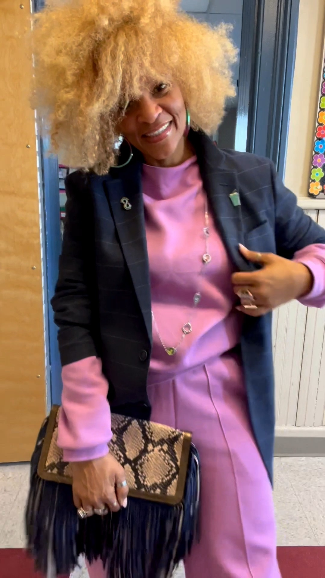 Thursday vibes: Nothing says effortlessly chic like a blazer over a sweatsuit! 💜On a day when I didn’t feel like getting up or picking out an outfit, I whipped up this quick combo and was out the door. Still looking presentable and downright comfortable! 🙌🏼✨

#OOTD #EffortlesslyChic #BlazerStyle #Comfort #teachersofinstagram

Sweatsuit: @adidas 
Blazer: @Macys
Sneakers: @adidas 
Bag 1: @stevemadden
Bag 2: @shopclarev
Pins: @deavionbluinnovations

#LTKootd #LTKWorkwear #LTKSaleAlert