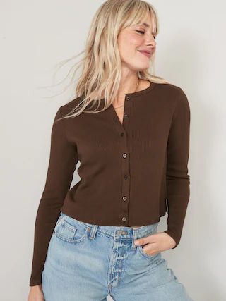 Cropped Rib-Knit Button-Down T-Shirt for Women | Old Navy (US)