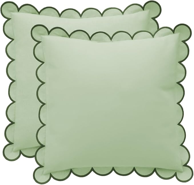 Green Scalloped Pillow Cover - Set of 2-18 x 18 Inch - Scallop Pillow - Scalloped Pillows - Scall... | Amazon (US)
