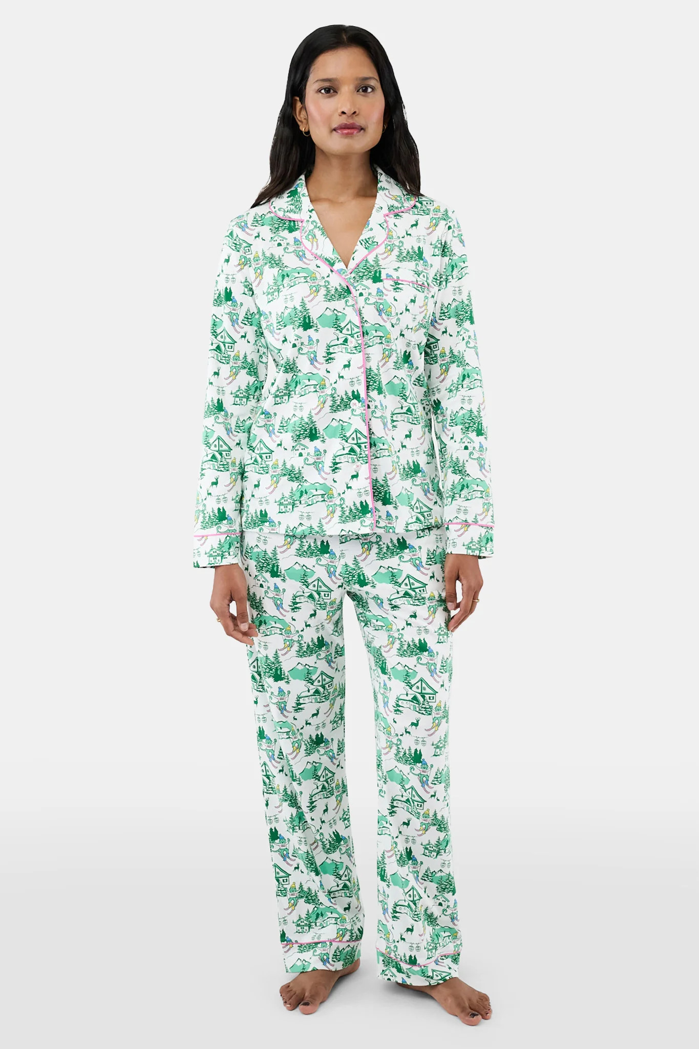 Ski Toile Long Sleeve Polo Pajamas | Roller Rabbit