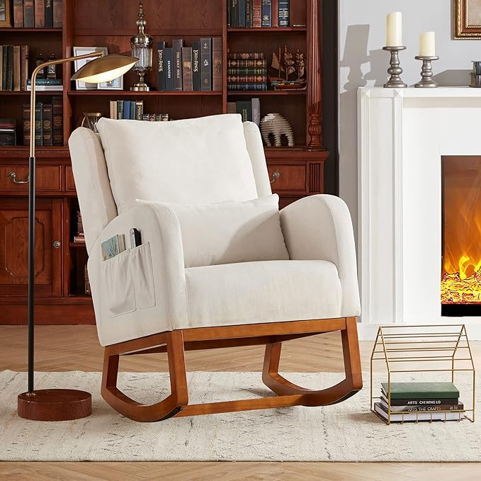 Iroomy Modern Accent Rocking Chair, Upholstered Chair Glider Rocker High Back Arm W/2 Side Pocket... | Amazon (US)
