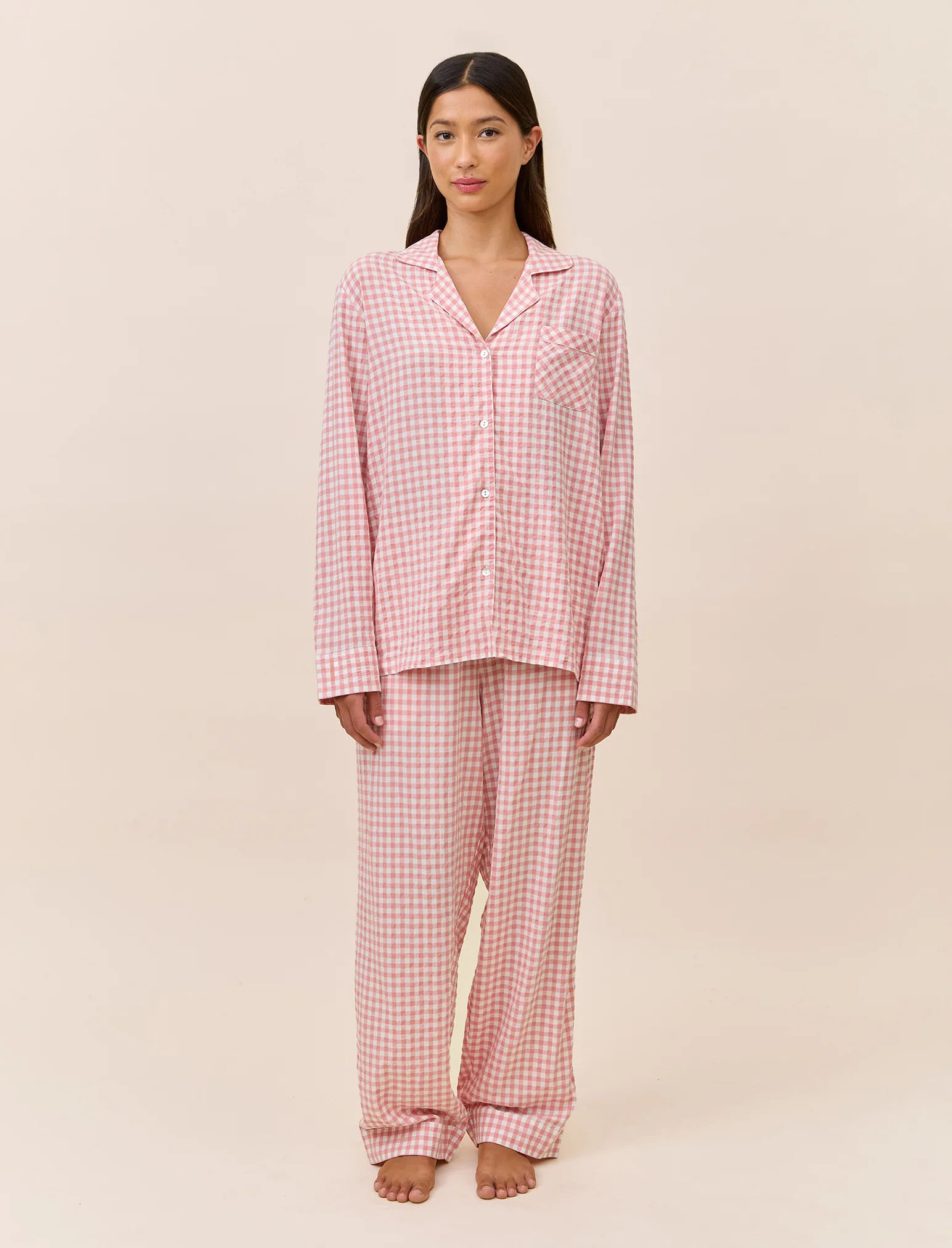 Seersucker Gingham Full Length PJ Set | Papinelle Sleepwear US