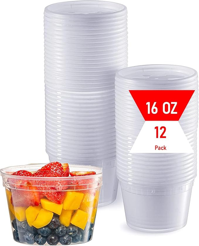 Mr Miracle 16 oz Clear Deli Containers with Lids. Pack of 12. Airtight Reusable Plastic Food and ... | Amazon (US)