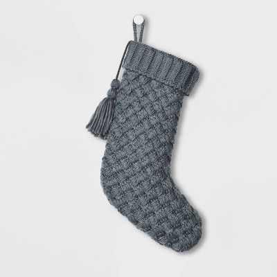 Basket Weave Cable Knit Christmas Stocking Charcoal Gray - Wondershop™ | Target