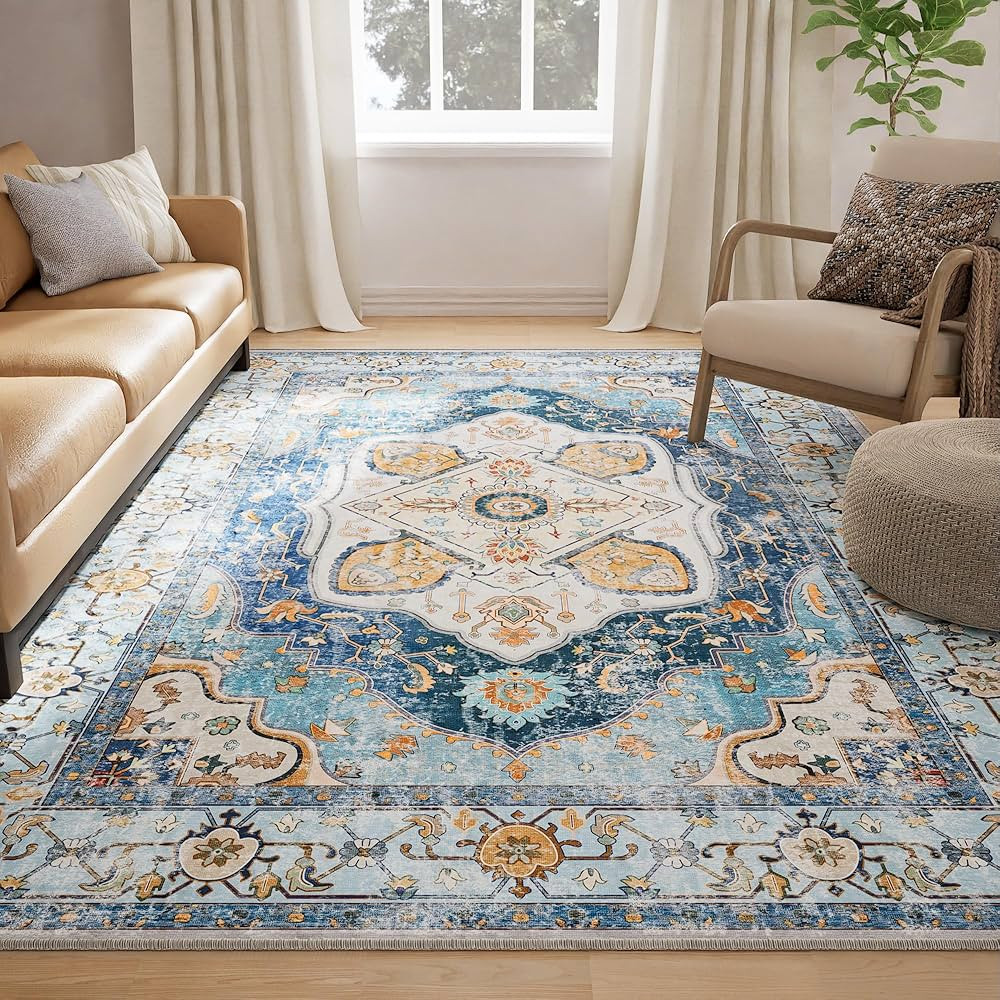 5x7 Area Rugs Machine Washable 5x7 Rug Low Pile Carpet No Shedding Area Rugs for Living Room Bedr... | Amazon (US)