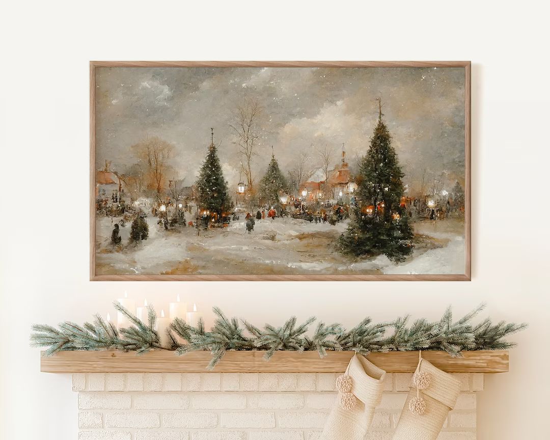 Samsung Frame TV Art | Christmas Frame TV Art 4K | Winter Painting TV Art | Vintage Landscape Pai... | Etsy (US)