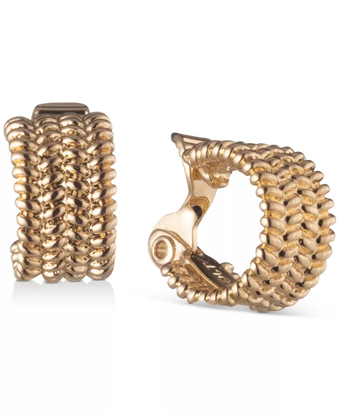 Gold-Tone Small Textured Wide Clip-On Hoop Earrings, 0.6" | Macys (US)