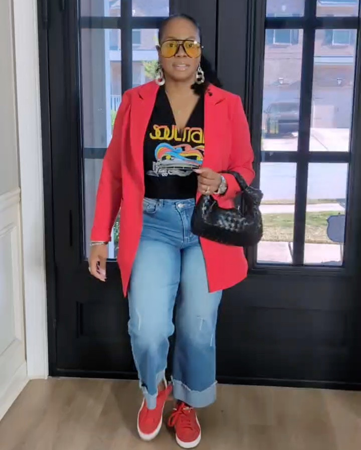 This look was all about mixing casual with a pop of power. I threw on my fave graphic tee, cuffed jeans, and added a bold red blazer and kicks to pull it all together.

Blazer L | Tee M | Jeans 10 | Classic Puma kicks | Silver accessories 

Soft life, styled right. ✨

#LTKflex #GraphicTeeStyle #ImTashaMack

#LTKShoeCrush #LTKFindsUnder50 #LTKOver40