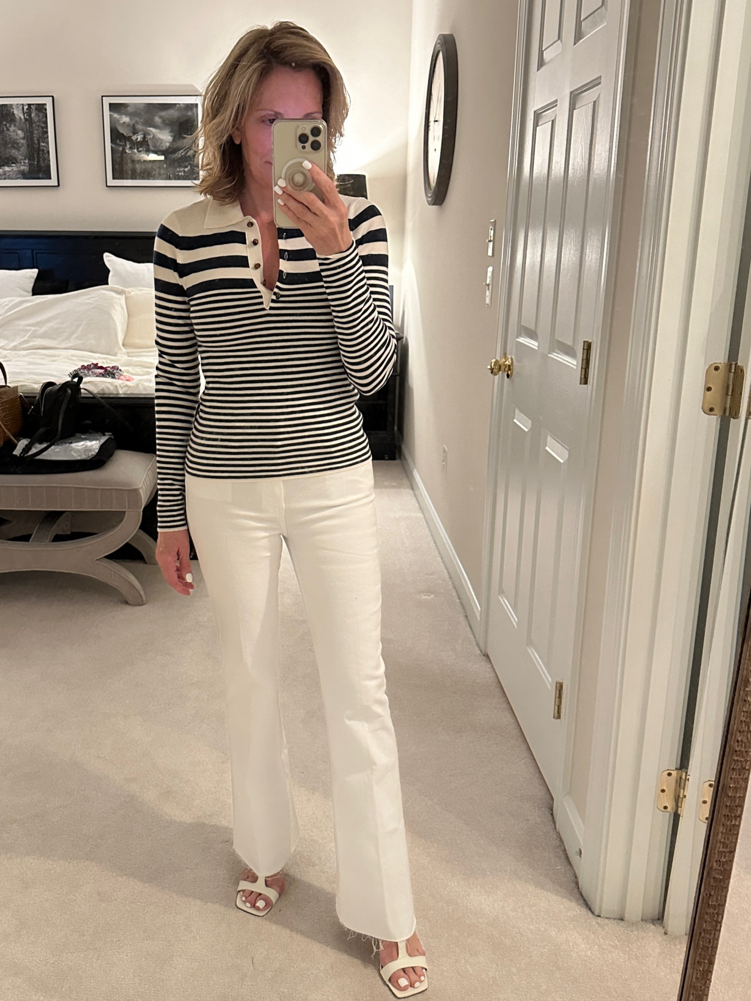 Timeless polo top, perfect with white jeans or trousers for an elevated look Polo top size xsmall. Jeans have frayed hem and high waisted for a very slimming look  

#LTKSaleAlert #LTKOver40