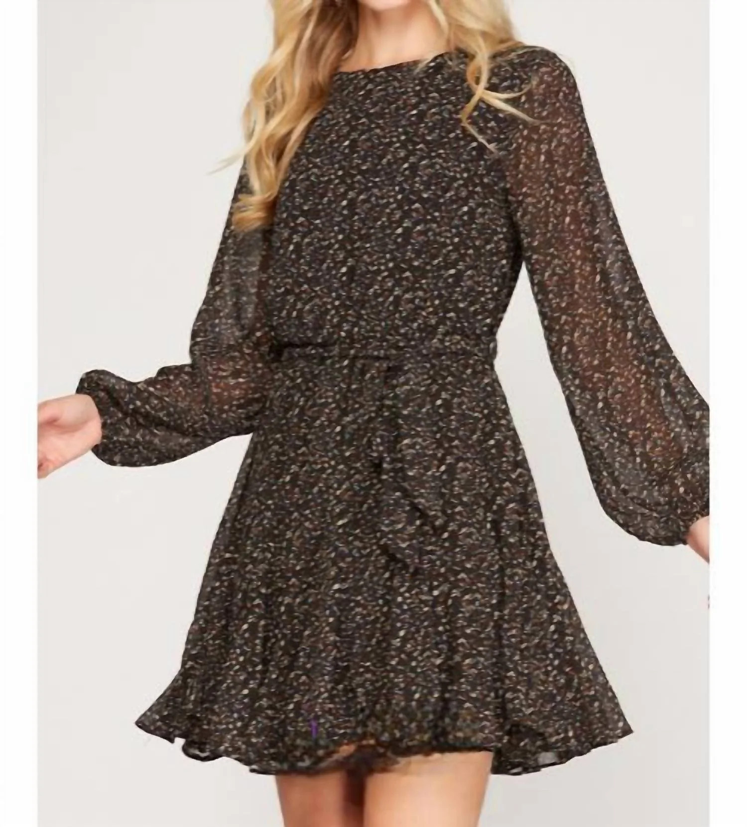 Plus Long Sleeve Floral Dress In Black | Shop Simon