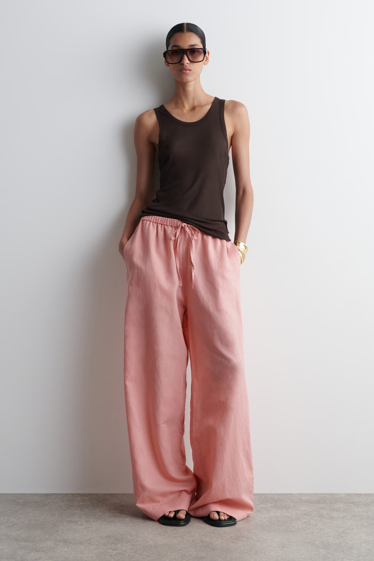WIDE-LEG LINEN DRAWSTRING TROUSERS - PINK | COS UK