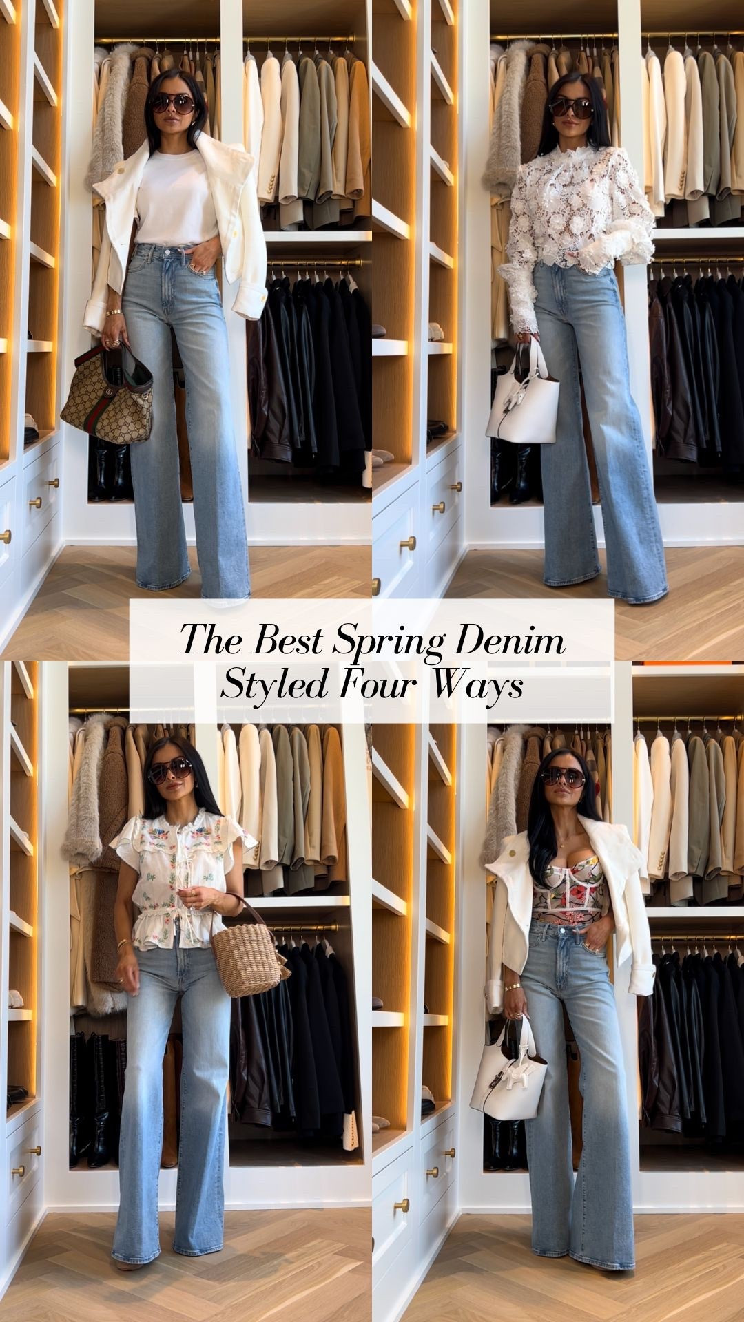 The most flattering jeans in my closet styled 4 ways
Wearing the mother hustler jeans in a 23
Paired with a Shopbop ruffle top, Bardot lace top, Anthro floral bodysuit and Zara jacket 
Spring outfit ideas, mom outfits, date night outfits, vacation tops, 
