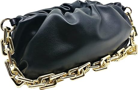 Women's Chain Pouch Bag | Cloud-Shaped Dumpling Clutch Purse | Ruched Chain Link Shoulder Handbag | Amazon (US)