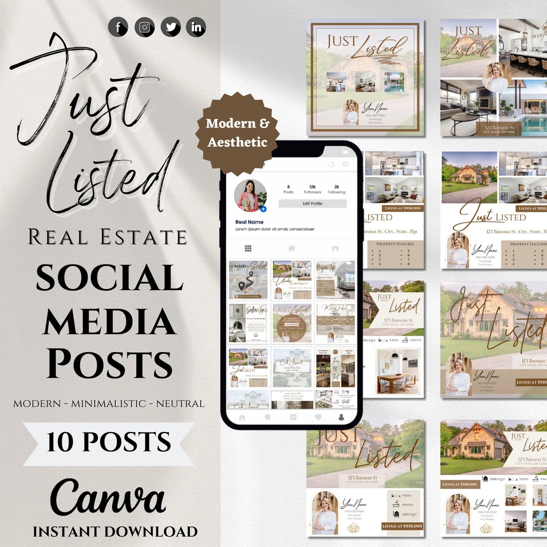 10 Just Listed Social Media Posts | Real Estate New Listing Instagram Posts | Realtor Marketing |... | Etsy (US)