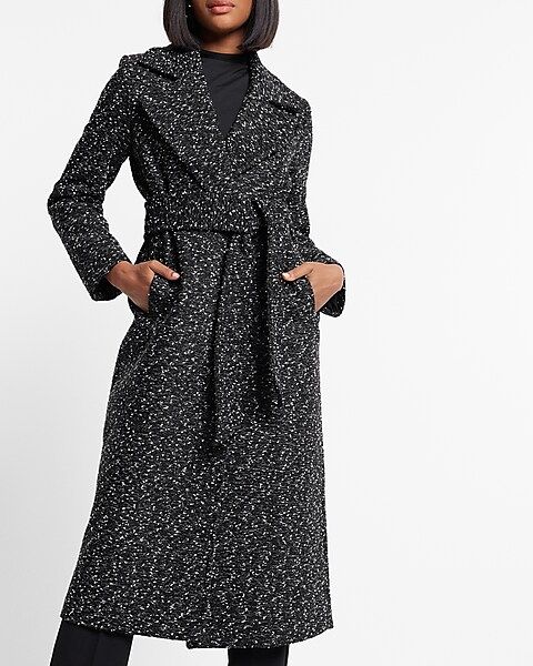 Speckled Tweed Belted Trench Coat | Express