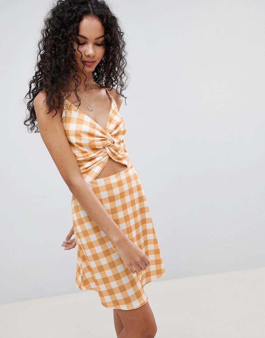 Lasula Check Tie Front Cut Out Dress-Yellow | ASOS (Global)