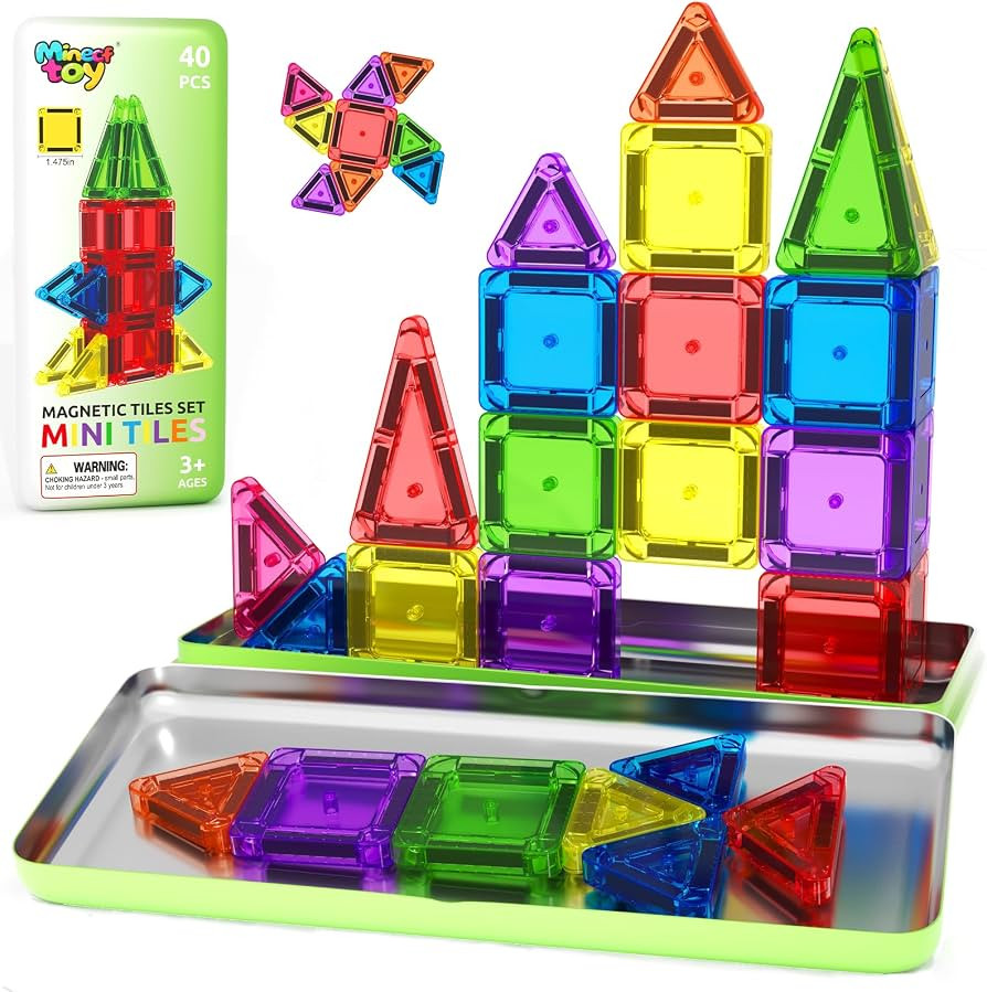 40PCS Mini Magnetic Tiles Toddler Travel Essentials Toys with Case Set, Magnetic Building Blocks ... | Amazon (US)