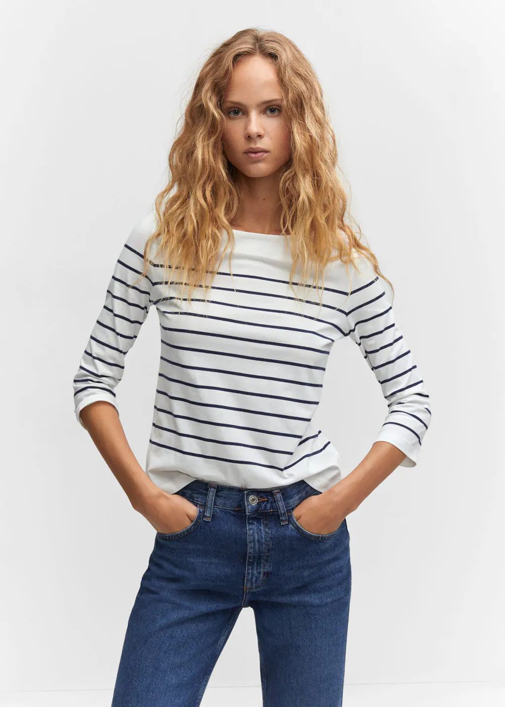 Striped boat-neck t-shirt -  Women | Mango United Kingdom | MANGO (UK)