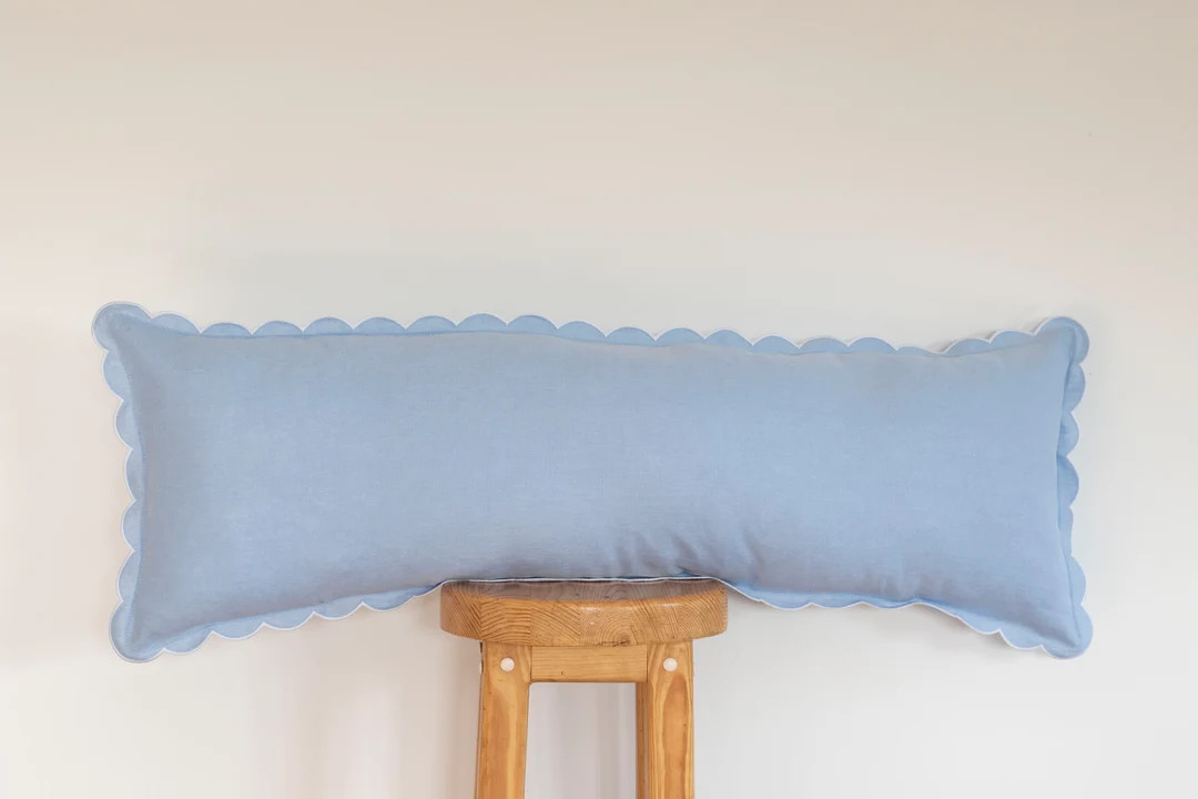 Baby Blue Linen Lumbar Pillow Cover – Scalloped Edge, Long Pillow - Etsy | Etsy (US)