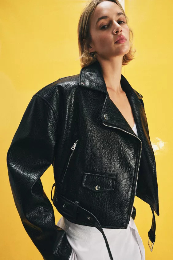LEATHER EFFECT BIKER JACKET WITH EPAULETTES | Zara UK