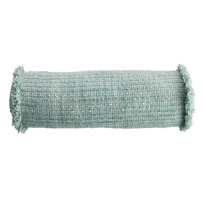 Blue Woven Bolster Outdoor Throw Pillow with Fringe, 7x21 | At Home