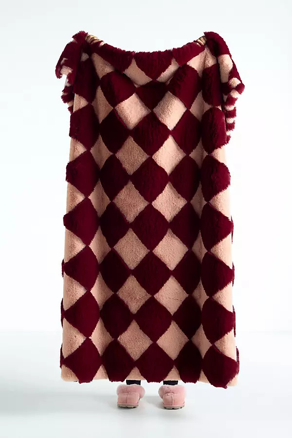 Chella Checkered Faux Fur Throw Blanket | Anthropologie (US)