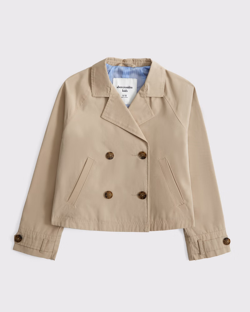 abercrombie kids girls cropped trench coat in light brown - size 9/10 | Abercrombie & Fitch (US)