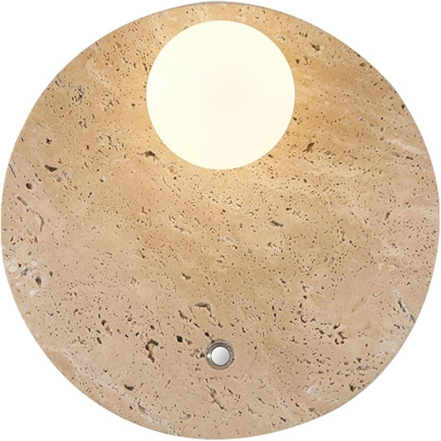 Stone Wall lamp with Glass Lampshade Indoor Round Travertine Wall Sconce G9 Base Wall Lights Fixt... | Amazon (US)