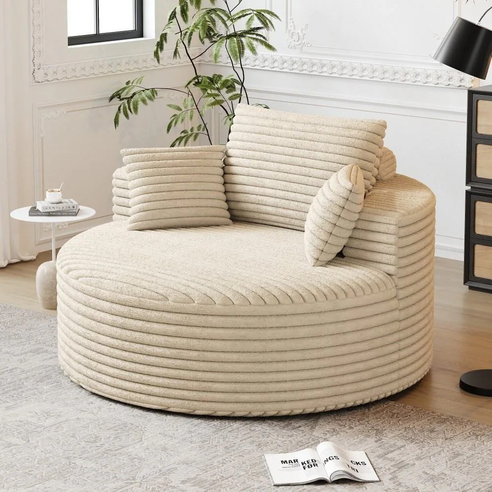 Coolbibila Beige Corduroy Single Sofa Chair with Fluffy Sleeper Design and Back Pillow for Living Room Bedroom one_size in White | FELIX-CHAIR-BEIGE | Lowe's